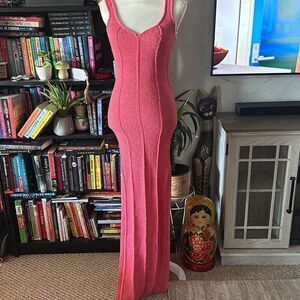 Hera Collection Size medium Fully knit crochet dress Maxi dress cross back pink